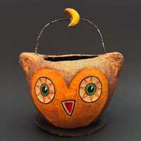 Department 56 Vintage Inspired Glitter Owl Small Paper Mach&eacute; Candy Bucket Pail