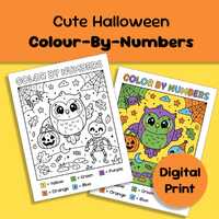 Halloween Colour-By-Numbers: Cute Owl and Skeleton Digital Print