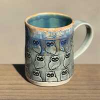 Owl Mug: Handmade 14 oz Ceramic Coffee Cup, Microwave Dishwasher Safe