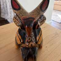 Hand Painted Guatemalan Wooden Owl Figurine - Folk Art Bird Sculpture - Colorful Rustic Animal Decor