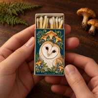 Woodland Owl Christmas Small Matchbox Botanical Holiday Art - Wooden White Matchsticks