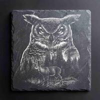 Owl Deer Double Exposure PNG, Forest Wildlife Laser Engraving Design, Slate Coaster File, Rustic Nat