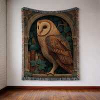 Barn Owl Woven Blanket | Gothic Woodland Tapestry Throw | Dark Academia Decor