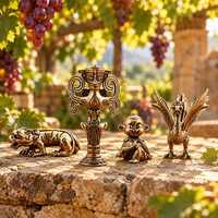 Brass Tribal Figurines, Vintage Totem Statue, Miniature Owl, Tiger, Phoenix Bird and Baby Sculpture,