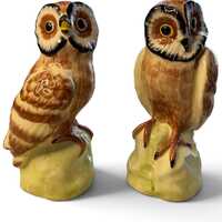 Vintage Italian Ceramic Owl Figurines, Set of 2, Hand Painted Owls, 8.2 Inch, Woodland Decor, Made i
