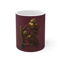 Steampunk Snowy Owl Mug, Bronze Clockwork Owls, Audubon Owl Art, Gift for Owl Lovers