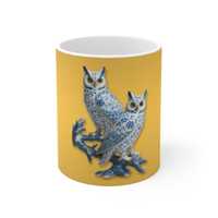 Great Horned Owl Mug, Blue and White Porcelain Style, Audubon Owl Gift for Bird Lovers