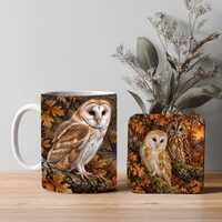 Barn Owl and Tawny Owl Mug and Coaster Gift Set, Watercolor Woodland Bird Coffee Cup, Wildlife Gift 