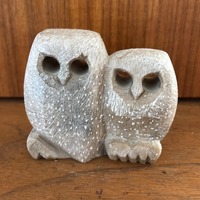 Vintage MCM Russian Stone Owl Pair Carving Figurine Handcrafted Soapstone 3.25”