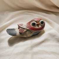 Vintage Hand Carved Wooden Owl, Rustic Folk Art Figurine, Distressed Wood Owl Decor