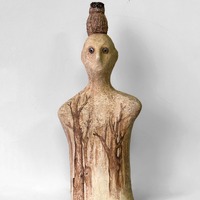 Unique sculpture in papier-mâché, Owl and the boy