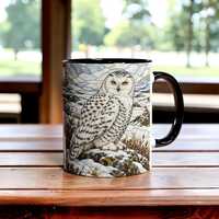 Stained Glass Snowy Owl Mug, Winter Wildlife Coffee Cup, Owl Lover Gift, Mosaic Bird Art Mug for Nat