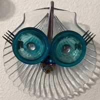 Repurposed homemade glass dish owl
