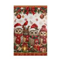Christmas Owl Family with Cardinal Puzzle | Santa Hats, Wreaths and Gifts