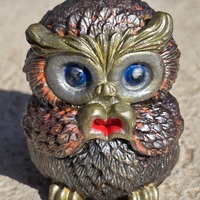 Handmade Plaster Owl Figurine with Red Heart