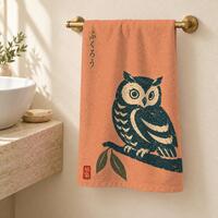 Minimalist Owl, Japanese Block Towel, Decorative Kitchen Tea Towel, Bathroom Hand Towel, Housewarmin