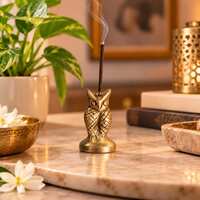 Brass Owl Incense Stick Holder, Miniature Bird Figurine, 1.5 Inch Meditation & Altar Decor