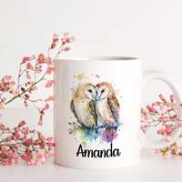 Pretty Owl Mug personalised with name and initial. Barn owl cup, Owl Mug, Personalised Owl cup, Owls