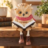Reading Owl Figurine, Fall Sitter Shelf Decor, Thanksgiving Owl Ornament, Book Lover Gift, Autumn Sh