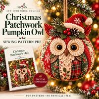 Christmas Patchwork Pumpkin Owl Sewing Pattern PDF, Holiday Market Prep Plushie Template, Quilted Ow