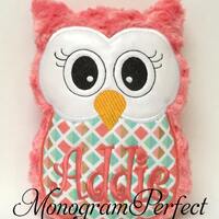 Personalized Coral & Aqua Stuffed Owl Reading Buddy Pillow, Soft Toy