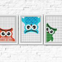 Set, Owls Cross Stitch Pattern, Silhouette Cross Stitch Chart, Needlecraft Embroidery Needlework Co