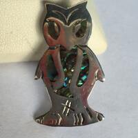 Vintage Sterling Silver Abalone Inlay Owl Pin MEXICO MR Melecio Rodriguez