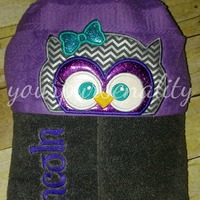 Girl owl hooded towel - Boy owl hooded towel - kids pool wrap - kids towel - bath towel - beach towe