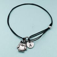 Owl cord bracelet, owl charm bracelet, adjustable bracelet, charm bracelet, personalized bracelet, i