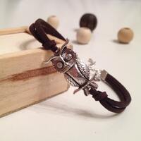 Owl with crystal eyes bracelet Halloween bracelet Crystal charm bracelet Owl jewlery for her Suede b