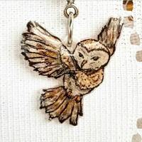 Whimsical flying OWL. Painted spirit animal owl pendant