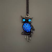 Blue Glow in the dark Owl Necklace, Valentine's gift, birthday gifts for her