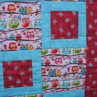 Owl Baby Quilt: Turquoise, Pink, and Rose - Handcrafted