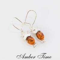 KB0006 Owl. Natural Baltic Amber Owl Earrings & Sterling Silver 925. Amber Owl.