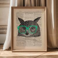 Wise Owl Print, Kids Room Owl, Siblings Art Gift, Geeky Glasses, Christmas Gifts, Owl Geek, Girls Nu