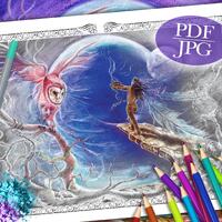 Grayscale Owl Coloring Page: Native American 'Prayer to Sister Moon' (PDF/JPG)