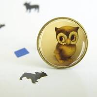 Bague Le Hibou Victor - Bague cabochon ajustable - Bijou féminin - Mignon - Chouette - Jaune 