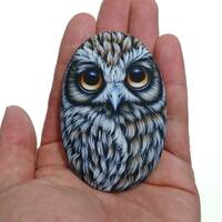 Personalized Hand Painted Stone Boobook Owl, Night Bird Rock Painting, Owl Art Decorative Sea Pebble