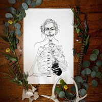 Skeleton and Owl Fine Art Giclee Print | Dark Art | Skeleton Art | Horror Art