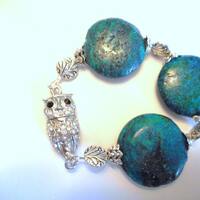Nocturnal ... owl magnetic clasp, African Turquoise, natural stone bracelet ... #675