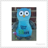 Personalized Stuffed Animal Baby Cubbies -  Boy Owl  - Embroidered - Stuffed Animals - Birth Announc
