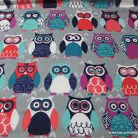 Flannel Fabric - Colorful Owls on Gray - By the yard - 100% Cotton Flannel