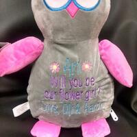 Custom personalized embroidered pink and grey owl stuffed plush animal birth statistics adoption flo