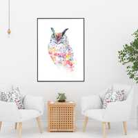 Owl Watercolor Art Print: Colorful Bird Illustration, Blue Home Decor