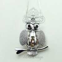 Harry Potter CZ Owl Pearl Cage Necklace, Sterling Silver Charm Limited Edition