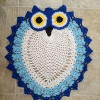 2 Tone Hand Crocheted Blue Owl Rug