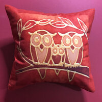 Cute Owl Family Cushion - SALE HALF PRICE - Rust & Brown Square Settee Cushion - Decorative Thro