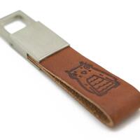 Leather keychain, tan leather keyring, owl key fob - the KEEPER