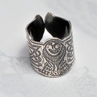 Sterling Silver Owl Ring: Celtic Bird, Adjustable Goddess Ring