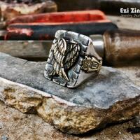 Owl 13 Wings biker Ring Mexico Mexican Silver 925 brass